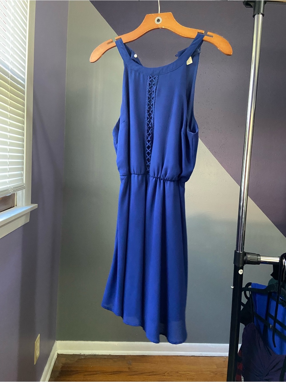 Blue Rain Royal Blue Sleeveless Midi Dress with Lattice Front